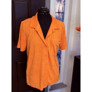 NWT L*Space Fronds Forever Cotton Blend Terrycloth Button Down Top Orange Size S